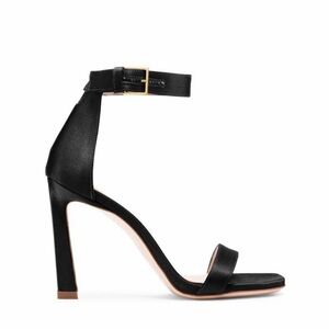 Stuart Weitzman Black Silk Satin Square Nudist Heels Strappy Sandal Size 6 NIB